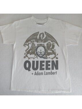 Queen + Adam Lambert Official Tour Concert T-Shirt White Silver Mens LARGE